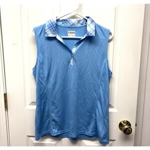 Izod Blue Sleeveless Polo Plaid Collar Golf Shirt Quick Dry Preppy Size XL